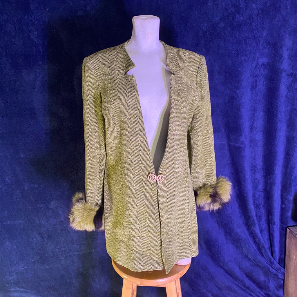 Valentine Green And Black Jacket With Real Fur
